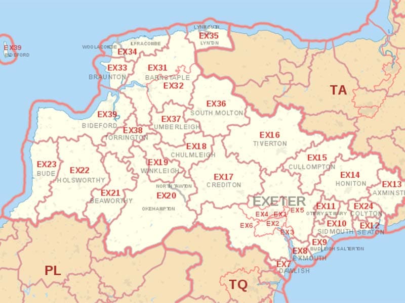 ex postcodes on a map